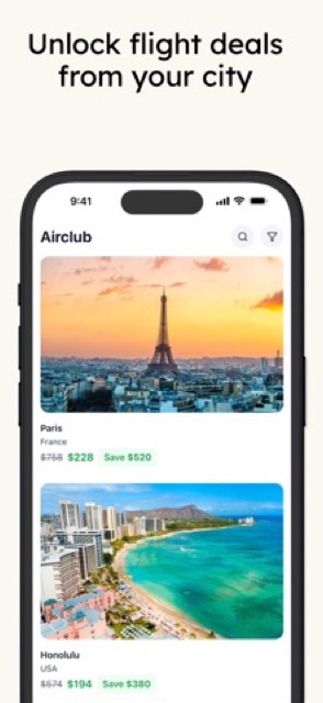 Airclub - Flight Deals — App Store screenshot 1