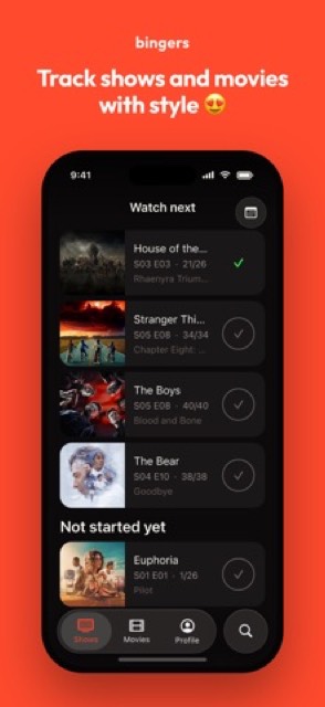 Bingers: TV & Movie Tracker — App Store screenshot 1