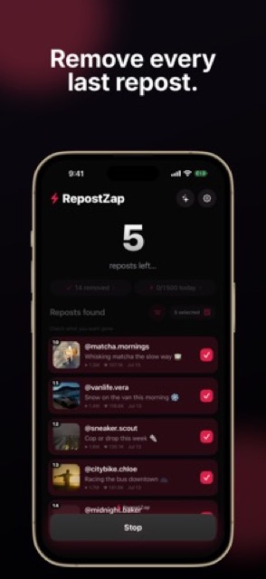RepostZap: Repost Remover — App Store screenshot 1