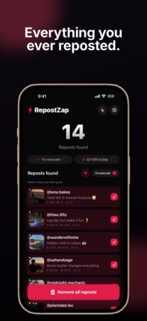 RepostZap: Repost Remover — App Store screenshot 2